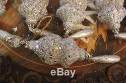 Lot of 11 Pottery Barn Glitter Glass Hanging Ornament Silver
