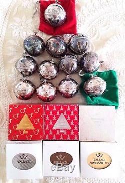Lot of (18) Wallace Silver Christmas sleigh Bells Annual Ornaments, Some NIB