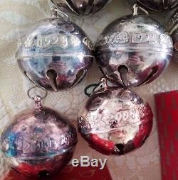 Lot of (18) Wallace Silver Christmas sleigh Bells Annual Ornaments, Some NIB