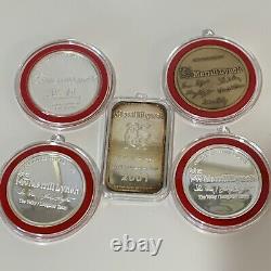 Lot of 5 Merrill Lynch Christmas Ornaments with 4 Troy Ounces Of. 999 Fine Silver