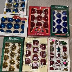 Lot of Vintage Christmas Glass Ornaments blue red gold silver 110