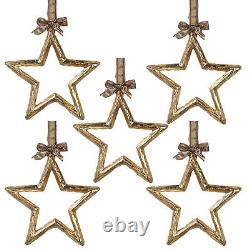 Luxe Metallic Gold Leaf Large Star Ornament Set 5 Hanging 8.5 in Open Outline