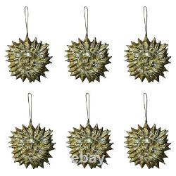 Luxe Metallic Gold Sun Face Ornament Set 6 Metallic Hanging Antique Style