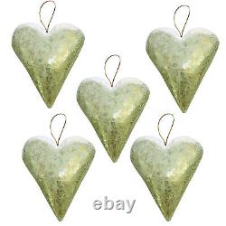 Luxe Metallic Silver Heart Ornament Set 5 Love Romantic 13 in Metallic Hanging