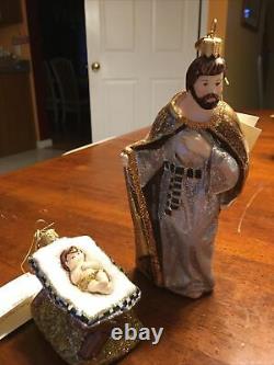 MacKenzie-Childs Glass Holy Family Nativity Silver Lining Christmas Ornament