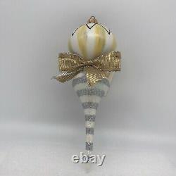 MacKenzie-Childs SILVER LINING ICICLE DROP Parchment Glass Ornament 2018 NEW