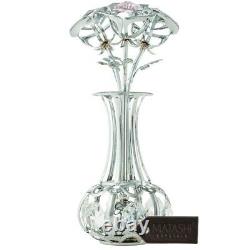 Matashi Chrome Plated Silver Flowers Bouquet And Vase With Pink Crystals