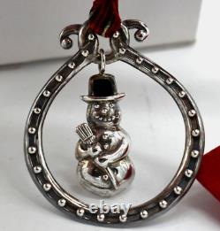 Mazza Bartholomew Sterling Christmas Ornament Snowman Onyx Hat Swing Pendant NOS