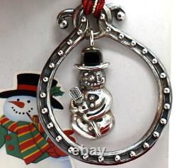 Mazza Bartholomew Sterling Christmas Ornament Snowman Onyx Hat Swing Pendant NOS