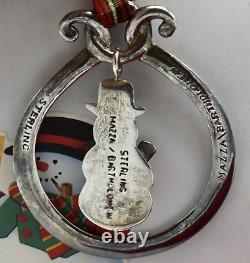 Mazza Bartholomew Sterling Christmas Ornament Snowman Onyx Hat Swing Pendant NOS