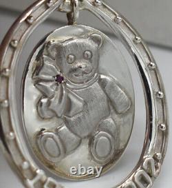 Mazza Bartholomew Sterling Silver Genuine Ruby Teddy Bear Christmas Ornament NOS