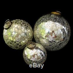 Mercury Glass Silver Christmas Ornaments / Pottery Barn / Set Of 7 Ornaments