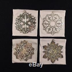 Mma Sterling Silver Snowflake Christmas Ornaments. Set Of 4