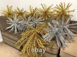 NOS Huge Vtg Atomic Starburst Silver Tinsel Christmas Ornaments (5)