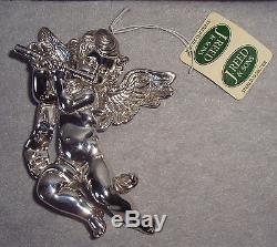 NOS J Reed 1995 Sterling Silver Cherub Angel With Flute Christmas Tree Ornament
