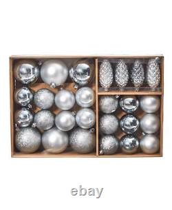 Nearly Natural Silver Holiday Christmas 29 Piece Lux Shatterproof Ornament Set