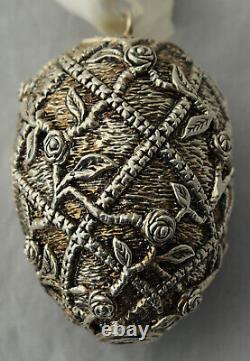 Neiman Marcus J Reed Sterling Silver Imperial Faberge Easter Egg Ornament Roses