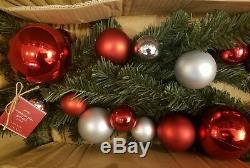 New Pottery Barn 5 Ft Red Silver Ornament Pine Christmas Garland