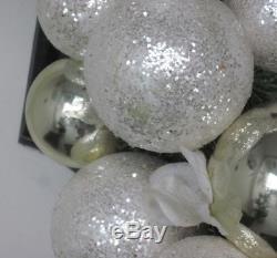 New SILVER & WHITE (Faux Snow) 24 Shatterproof BALL ORNAMENT Christmas WREATH