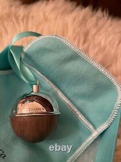 New Tiffany & Co Silver and Walnut Christmas Tree ball ornament in box