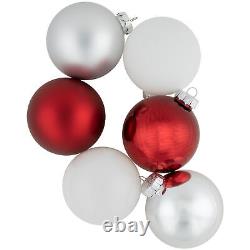 Northlight 72ct Red Silver White Shiny Matte Glass Christmas Ornaments 3.25-4