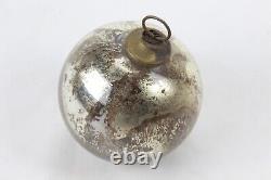 Old Kugel Ball Antique Silver Glass Rare Christmas Decorative Ornament Brass Cap