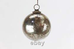 Old Kugel Ball Antique Silver Glass Rare Christmas Decorative Ornament Brass Cap