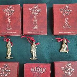Oneida Set of 6 Christmas Carol Holiday Ornaments Sterling Silver Orig Boxes