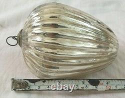Original Kugel Ribbed Silver Color Christmas Ornament Egg Shape