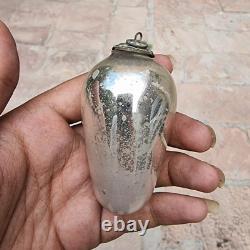 Original Vintage Old Very Rare Egg Shape Silver Glass Christmas Ornament Kugel