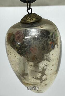 Original antique christmas ornament kugel egg Silver german brass cap 1800's 3