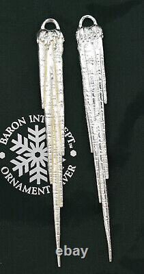 Pair Baron Intercept Sterling Silver Icicle Christmas Ornament Set 2 Scarce