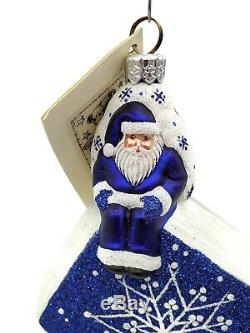 Patricia Breen Christmas Holiday Ornament Santa Let it Snow Postcard Blue Silver