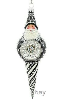 Patricia Breen Cullen Claus Black Silver Santa Jeweled Christmas Tree Ornament