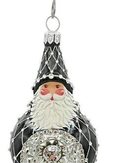 Patricia Breen Cullen Claus Black Silver Santa Jeweled Christmas Tree Ornament