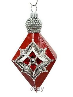 Patricia Breen Deco Reflector Red Silver Jeweled Christmas Tree Drop Ornament