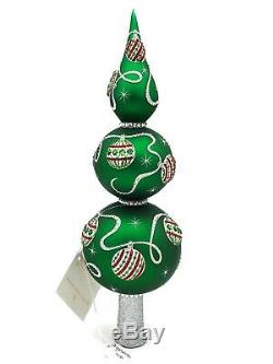 Patricia Breen Ornamental Finial Green Silver Stars Christmas Ornament Tree Top