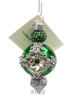 Patricia Breen Versailles Green Silver Jeweled Snowflake Christmas Tree Ornament