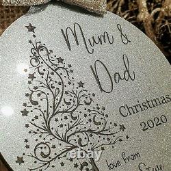 Personalised Engraved Christmas Bauble Gold or Silver Tree Decoration Gift Xmas