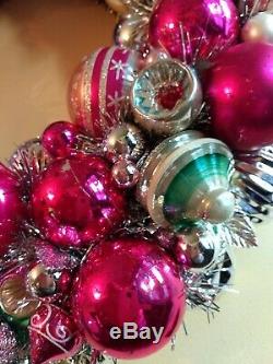Pink & Silver Sparkle Vintage Splendor Christmas Ornament Wreath