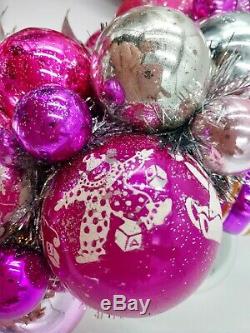 Pink & Silver Vintage Sparkle Christmas Ornament Wreath
