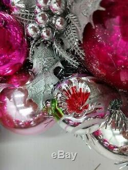 Pink & Silver Vintage Sparkle Christmas Ornament Wreath