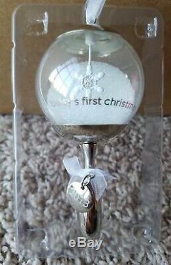 RARE Hallmark Baby's First Christmas Ornament Glass Metal Rattle 2013 1st Silver