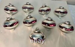 RARE Vtg. German Kugel Teardrop Christmas Ornaments x 9 Silver With Purple HTF