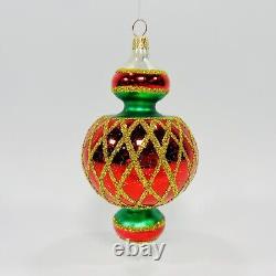 Radko JUMBO SPINTOPS 6.5 Glass Red Green & Gold Ornament 93-302-0 Vintage