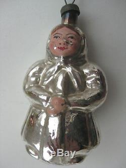 Rare Antique Russian Christmas Silver Glass Ornament Old Women