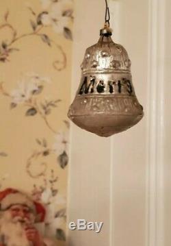 Rare Large Antique 1890's German Silver Bell Ornament Says Merry Christmas