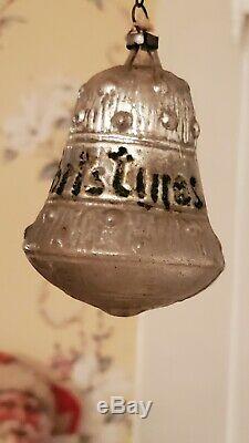 Rare Large Antique 1890's German Silver Bell Ornament Says Merry Christmas