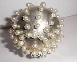 Rare Nice vintage unique Sterling Silver Christmas ornament ball with pearls