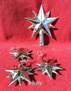 Reed and Barton Silver Plate Christmas Tree Topper Star and Ornaments 4-pc Set